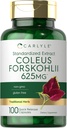 Carlyle Coleus Forskohlii Capsules | 625mg | 100 Count | Non-GMO & Gluten Free Standardized Extract | Forskolin Supplement