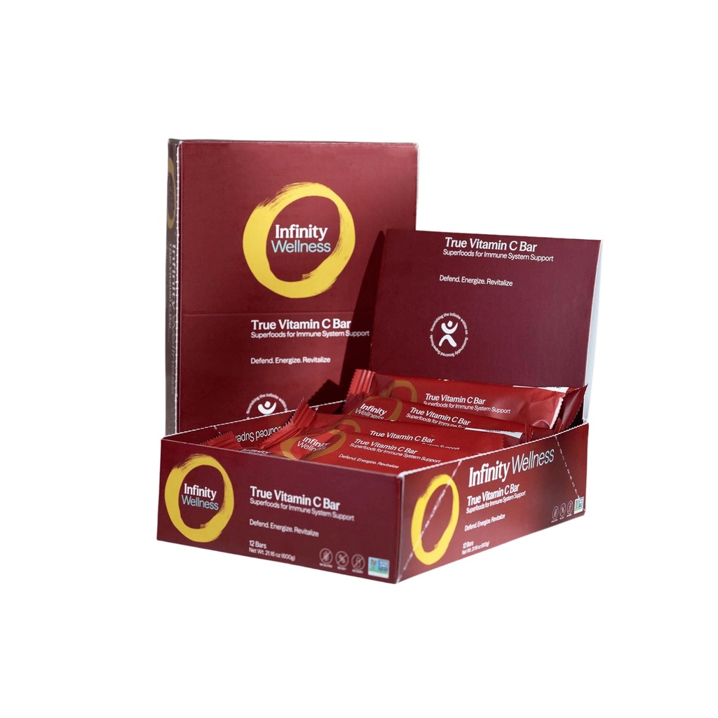 Infinity Wellness True Vitamin C Bar, Healthy Energy Bars with 1125 mg of Whole Food Vitamin C, Immune Boosting Plant Based Ingredients, Camu Camu, Acerola, Amla Powder, & Shilajit, Raw, Gluten Free, Non GMO