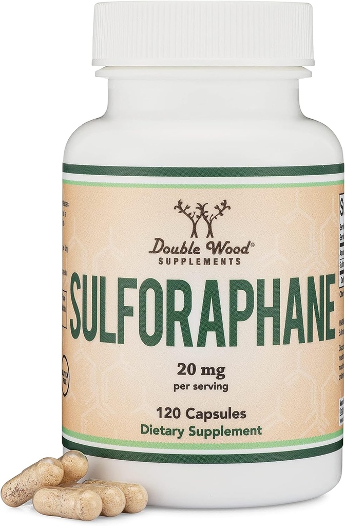 Sulforaphane Supplement - 20mg of Sulforaphane per Serving (120 Capsules) Potent Broccoli Extract for Healthy Aging (Derived from Broccoli Sprouts, Vegan Safe) by Double Wood