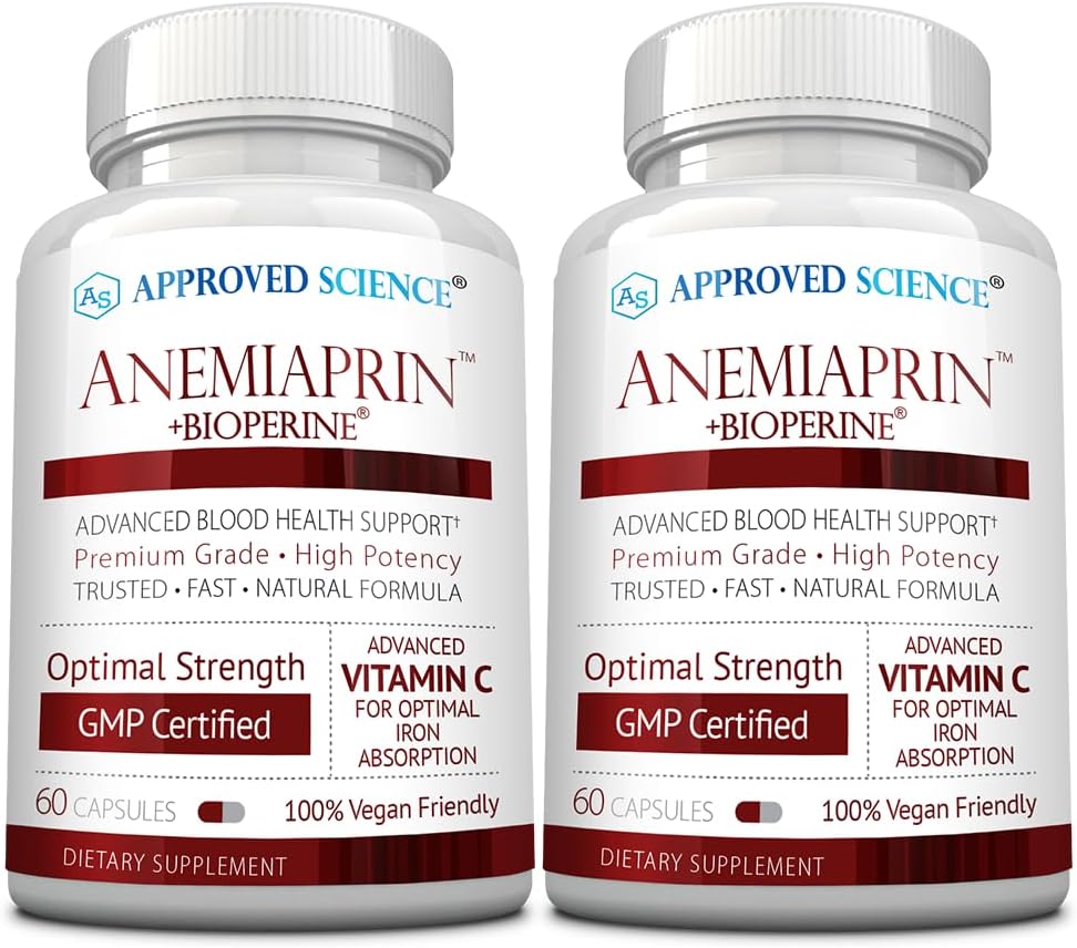 Approved Science Anemiaprin - Absorbable Iron, Vitamin C - Gentle On Stomach - 120 Capsules - 2 Month Supply - Non-GMO, Vegan