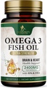 Omega 3 Fish Oil Supplements 2400 mg - Triple Strength Omega3 - EPA & DHA with Essential Fatty Acids - Natural Immune, Brain & Heart Health Support - Burpless, Lemon Flavor, Wild Caught - 120 Softgels