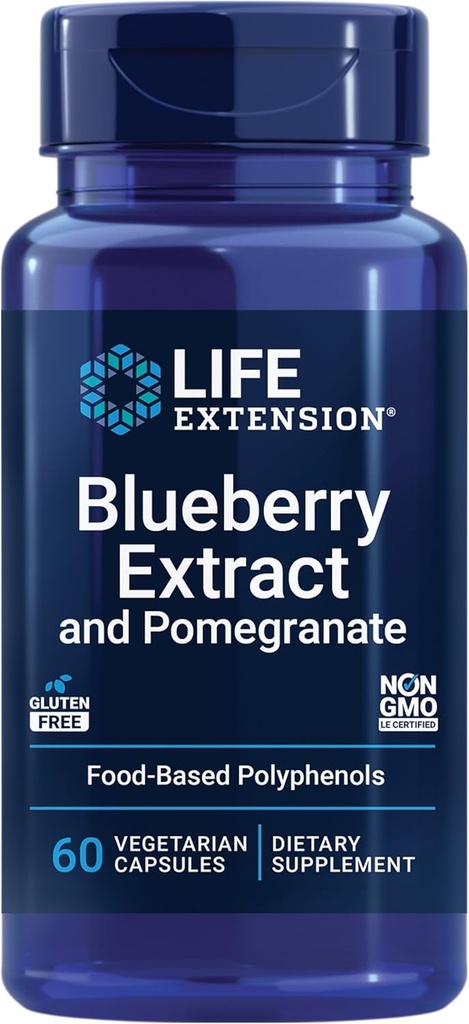 Life Extension Blueberry Extract and Pomegranate, arterial Health Support, antioxidant Defense, Gluten-Free, Non-GMO, Vegetarian, 60 Vegetarian Capsules