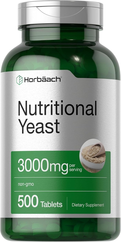 Horbaach Nutritional Yeast Tablets 3000mg | 500 Count | with B12, B1, B2, and Niacin | Non-GMO & Gluten Free Supplement