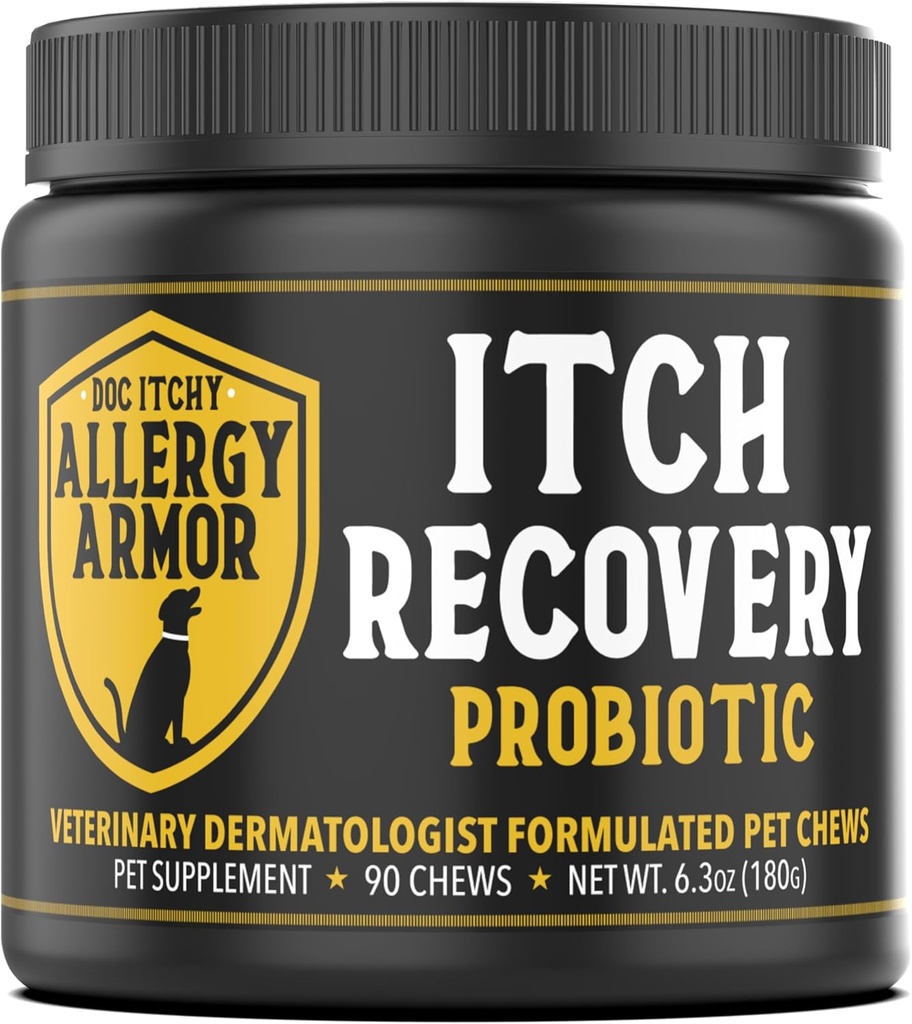 Doc Itchy: Allergy Armor Itch Recovery Probiotic | Dog Chews | Clinical-Strength, Medically Researched | Restore Gut & Skin Health | Effective for Allergy & Itch | Food Allergy Safe | Vegan | 90 Count