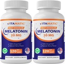 Vitamatic Melatonin 20mg for Sleep Support | Vegetarian, Non-GMO, Gluten Free | HIGH Potency 20 MG | Natural Berry Flavor 120 Fast Dissolve Tablets - 2 Pack - 240 Count