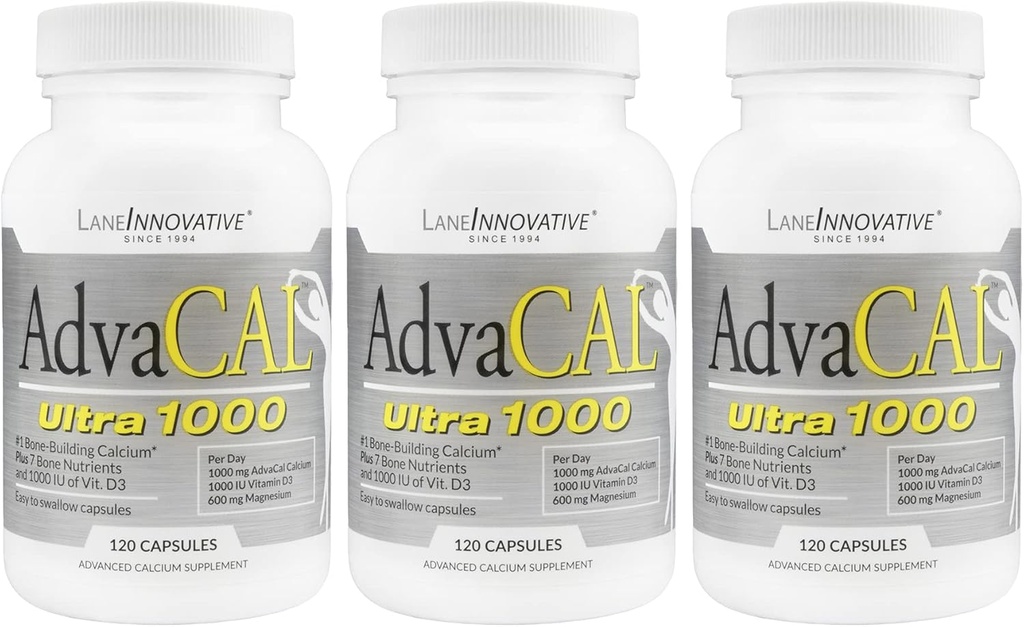 Lane Innovative - AdvaCAL Ultra 1000, Bone-Building Calcium*, Including Vitamin D3 and Magnesium, Easy Absorption (120 Servings) | Pack of 3