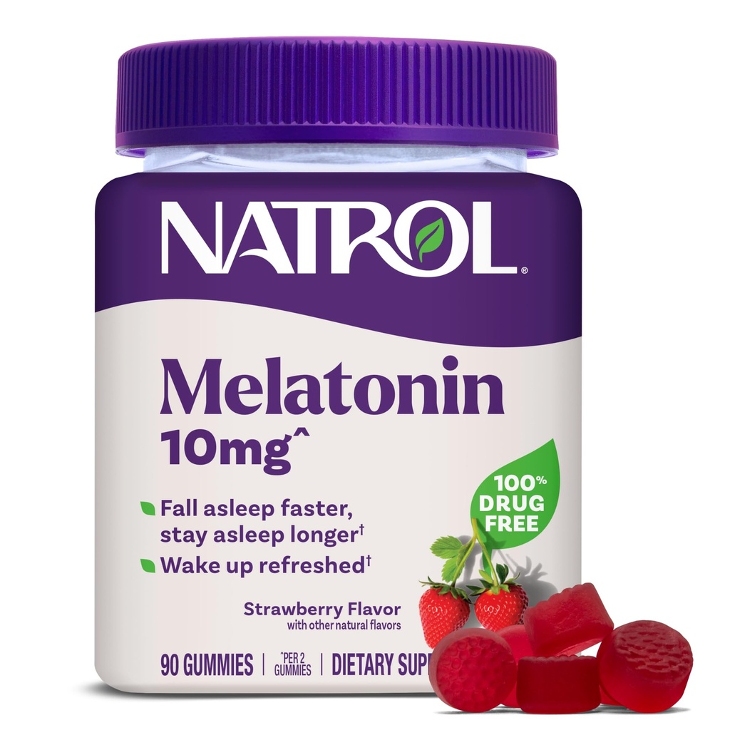 Natrol 10 mg Melatonin Gummies, Sleep Support for Adults, Melatonin Supplements for Sleeping, 90 Strawberry-Flavored Gummies, 45 Day Supply