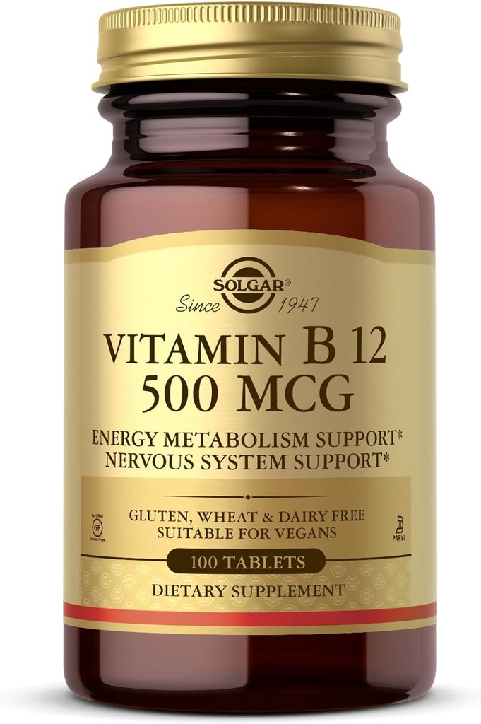 Solgar Vitamin B12 500 mcg - 100 Tablets - Vegan, Gluten Free, Dairy Free, Kosher - 100 Servings
