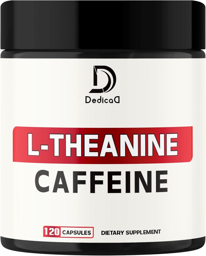 L-Theanine 200mg Capsules & Pure Caffeine Pills 200mg - Smart Smooth Energy Production, Alertness, Cognitive & Focus Clarity Supplement - 120 Capsules for 4 Months - Non-GMO & Gluten Free