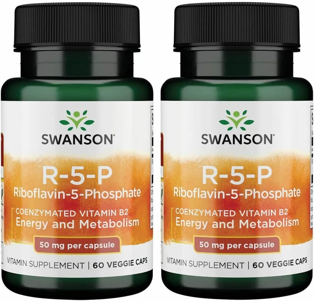 Swanson R-5-P (Riboflavin-5-Phosphate) - Vitamin B2 Supplement Promoting Energy, Metabolism & Vision Health - Natural Wellness Formula - (60 Capsules) (2 Pack)