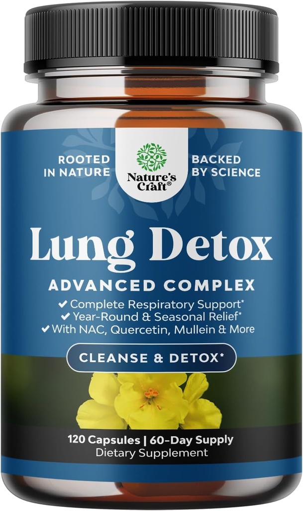 Lung Detox Mullein Leaf Capsules - Purifying Mullein Lung Cleanse Complex with NAC Quercetin & Cordyceps Extracts - Leaf Herb Respiratory Supplement for Sinus Immunity & Breathing Support