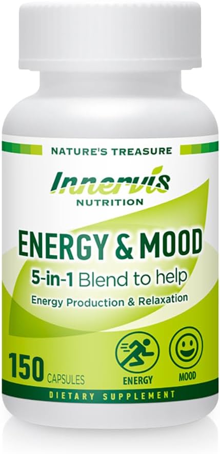 Energy & Mood Supplement – Boost Energy & Reduce Fatigue, Support Relaxation – 150 Capsules – Non-GMO, 3rd Party Tested – Innervis Nutrition