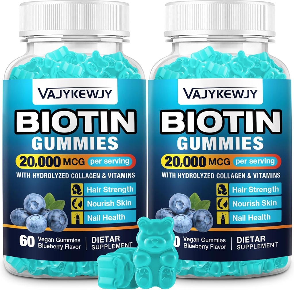 2 Pack Vegan Biotin Gummies for Hair, Skin & Nails - 20,000 mcg per Serving, Suitable for Women & Men - 120 Gummies
