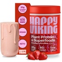 Happy Viking Strawberry Protein + Superfoods Powder, Created by Venus Williams, 20G Protein, Low Carb, Keto, Vegan, Gluten-Free, Non-GMO, Superfoods, Complete Meal Replacement, 1 Canister (24 oz.)