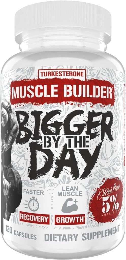 5% Nutrition Rich Piana BiggerByTheDay | Anabolic Muscle Builder, Hardcore Mass Gainer | Turkesterone, HICA, Epicatechin, Leucine | 120 Capsules (30 Servings)