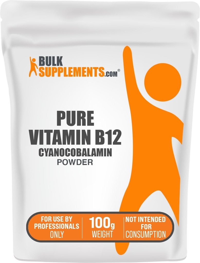 BulkSupplements.com Pure Vitamin B12 Powder - Cyanocobalamin, Vitamin B12 Supplement - Vegan & Gluten Free, Multiple Servings, 100g (3.5 oz) (Pack of 1)