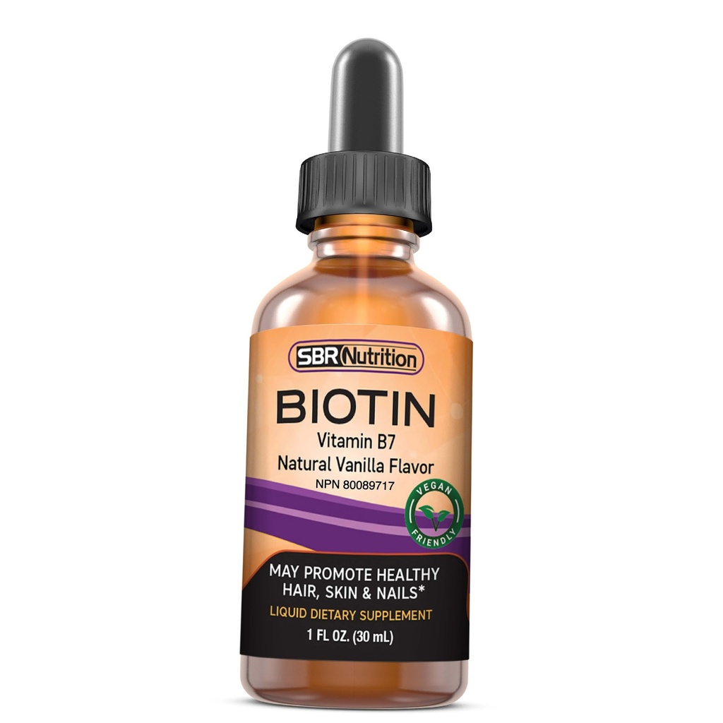 SBR Nutrition Biotin Liquid Drops, 5000mcg per Serving (60) 1.0Fl.oz (30ml) Vanilla