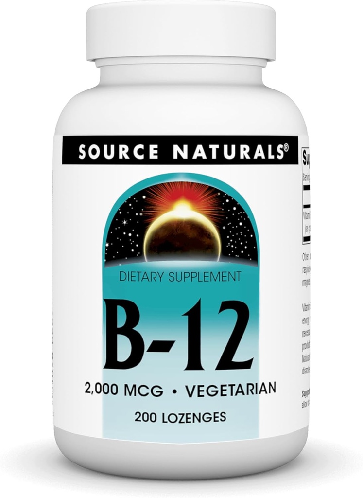 Source Naturals Vitamin B-12, Supports Energy Production, 2000 mcg - 200 Vegetarian Lozenges