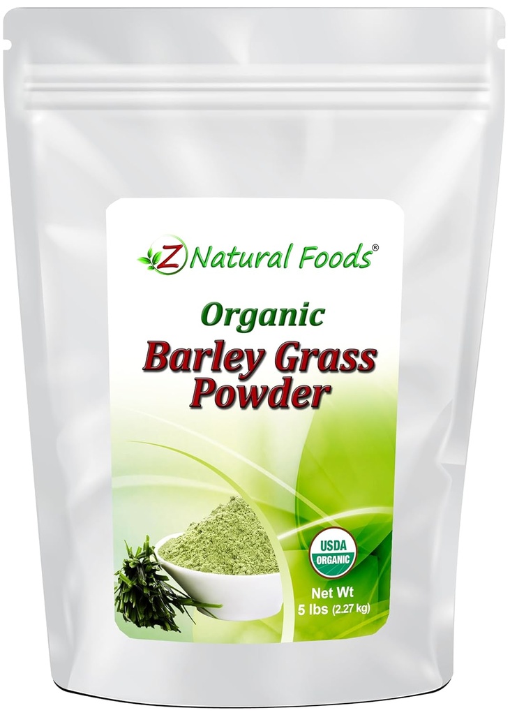 Z Natural Foods Organic Barley Grass Powder - USDA Organic Whole Food Green Blend for Energy Boost, Detox & pH Balance with Amino Acids, Minerals - Antioxidant Mix for Juice, Water, Smoothies, 5 lbs