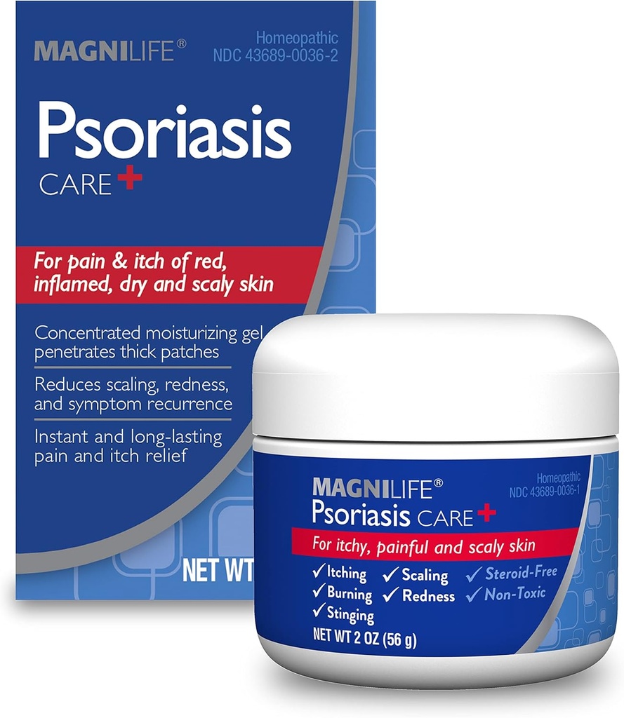 MagniLife Psoriasis Care+, Natural Itch and Pain Relief, Moisturization Helps to Reduce Redness, Scaling and Flaking on Body & Scalp - Unscented, Non-Toxic - 2oz