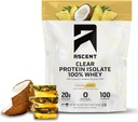 Ascent 100% Clear Whey Protein Powder - Post Workout Whey Protein Isolate, Zero Artificial Flavors & Sweeteners, Gluten Free, 5.5g BCAA, 2.1g Leucine, Essential Amino Acids, Pineapple Coconut, 20 Serv