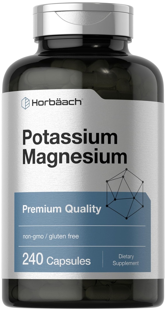 Horbäach Potassium Magnesium Supplement | 240 Capsules | Premium Quality | Non-GMO & Gluten Free
