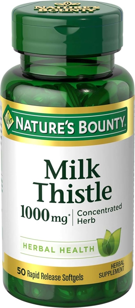 Nature's Bounty Milk Thistle 1000mg, Herbal Health Supplement, Daily Supplement, Gluten Free, Rapid Release Softgels, 50 Ct