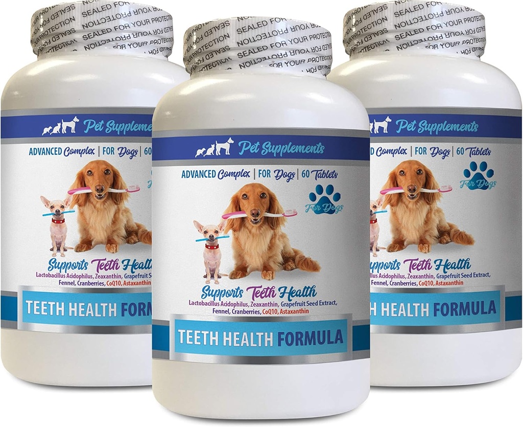 Dog Bad Breath Products - Dog Teeth Health Formula - Advanced Support Complex - Overall Health - coq10 for Dogs chewable - 3 Bottles (180 Tablets)