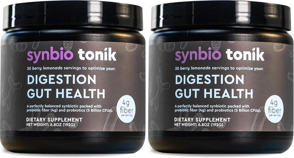 Synbio Tonik Prebiotics and Probiotics Powder | Berry Lemonade | Probiotics for Digestive Health | Daily Supplement | Improve Digestion and Bowel Motions | Boost Energy and Clarity | 2 Tubs