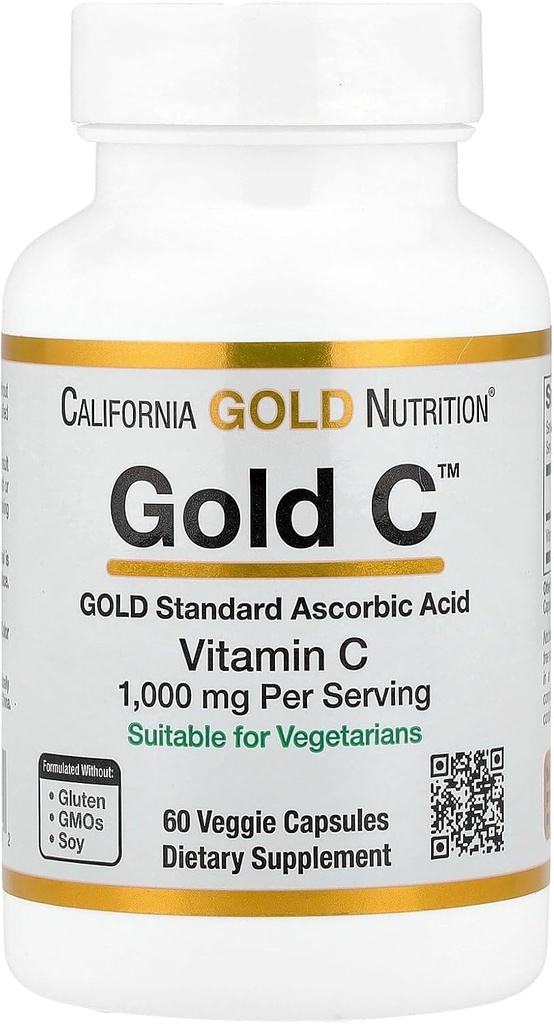 California Gold Nutrition Gold C™, USP Grade Vitamin C, 1,000 mg, 60 Veggie Capsules