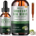 Soursop Graviola Liquid Drops with Sea Moss, Vitamins B6 & C, Zinc, Turmeric & Black Pepper - Natural Soursop Leaf Extract for Immune Support - Vegan, Non-GMO, Gluten Free, 2 Fl Oz