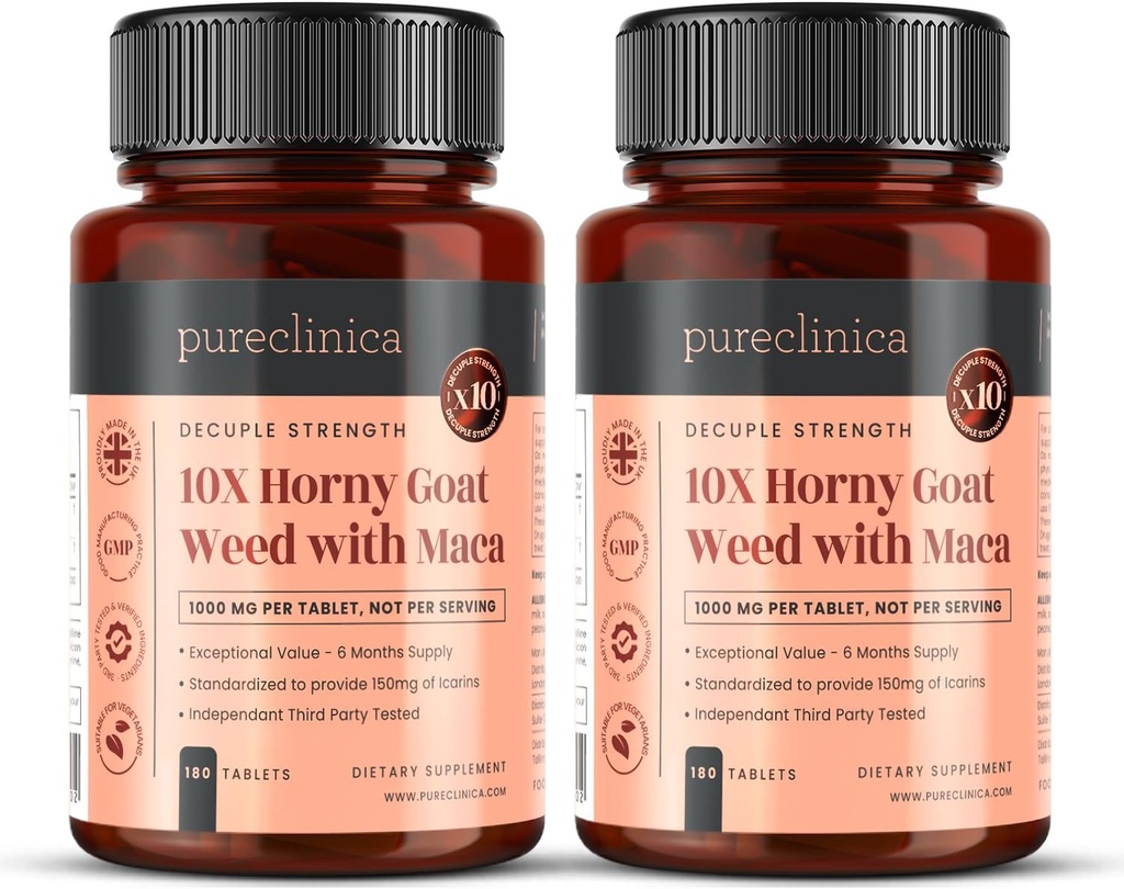 10X Horny Goat Weed Extract (3750mg) Maca Extract (2500mg) x 360 Tablets (2 Bottles of 180) - 1 Years Supply