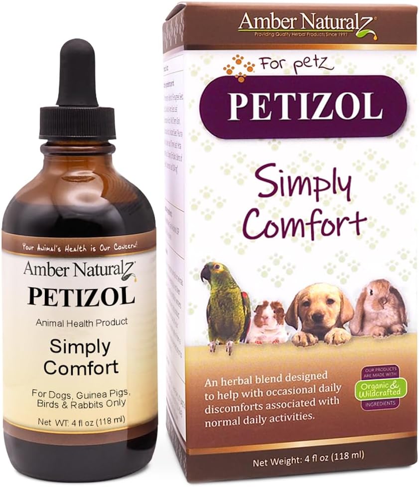 AMBER NATURALZ Petizol Simply Comfort Herbal Supplement for Dogs, Bird, Rabbit | Support for Occasional Discomforts and Normal Body Temperature | 4 Fluid Ounce Glass Bottle | Manufactured in The USA