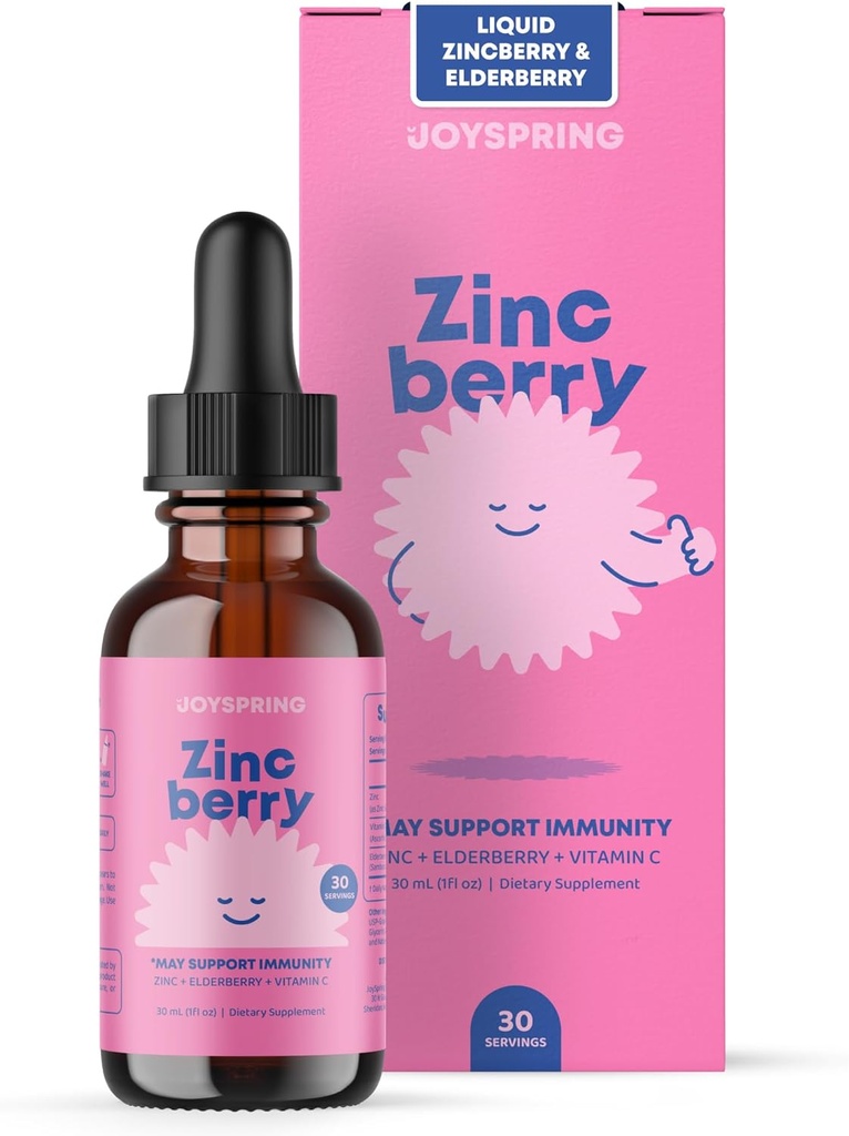 JoySpring ZincBerry - Kids Zinc & Vitamin Supplement (1 fl oz) Immune Support Drops with Elderberry Flavor for Kids 2-16+ Years