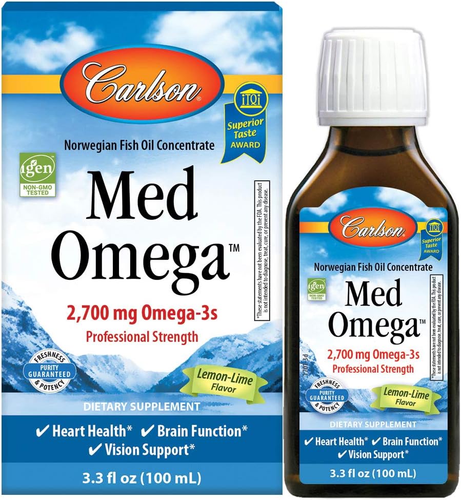 Carlson - Med Omega, 2700 mg Omega-3s Professional Strength, Heart, Brain & Vision Support, Wild Caught & Sustainably Sourced, Lemon-Lime, 100 ml