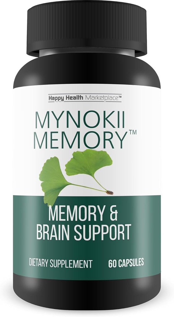 Mynokii Memory - Nootropic Brain Supplement - Memory & Brain Support with Ginkgo Biloba & DMAE - Aid Memory, Focus, Clarity, Productivity - Promote Clear Thinking & Concentration - Memory Supplements