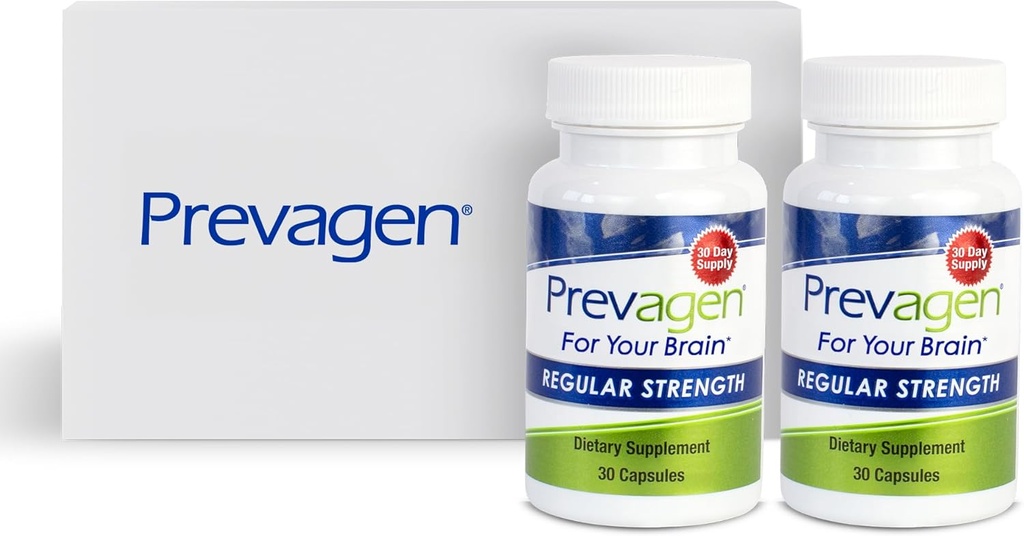 Prevagen 10mg, 2 Bottles of 30 Capsules, Regular Strength 30 Ct with Attractive and Stackable Prevagen Storage Box