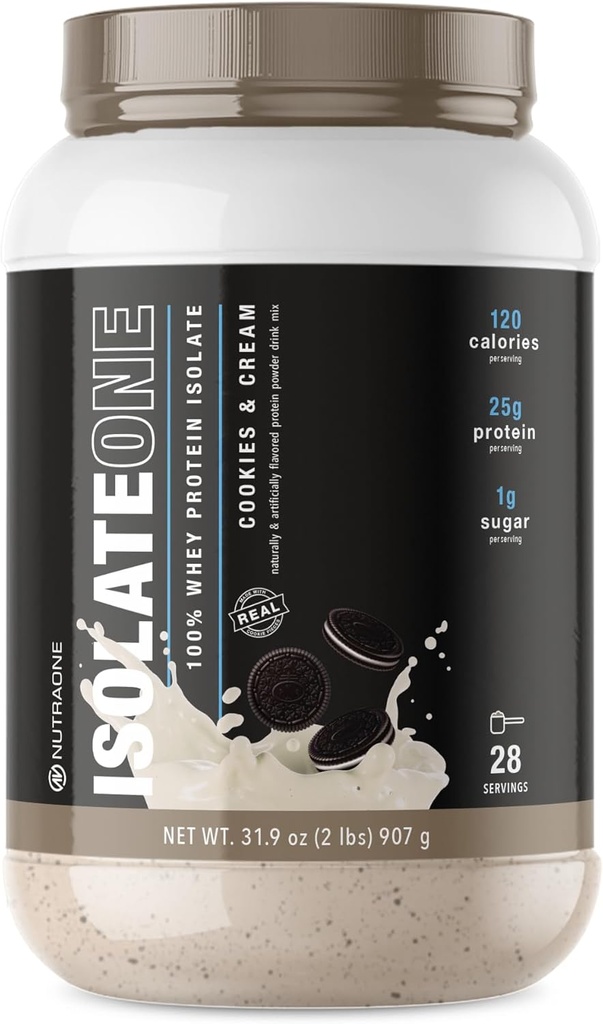 NutraOne IsolateOne Whey Isolate Protein Powder 100% Pure Whey Isolate Powder (Cookies & Cream - 28 Servings)