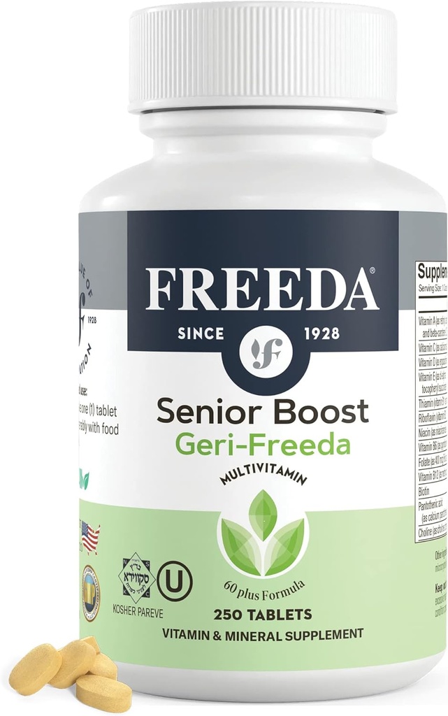 Freeda Senior Multivitamin - Kosher Vitamins for Men & Women 60 and Over - One Daily Coated Tablet - Women’s & Men’s Vitamins Multivitamin 60 Plus - Vitamins for Women Over 60 Plus Elderly (250 Count)