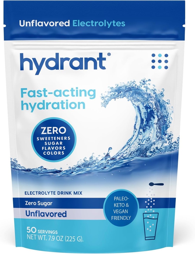 Hydrant - Bulk Hydration Powder, Unflavored, 50 Servings Fast Acting Electrolyte Rehydration Powder - Zero Sugar Flavorless Drink Mix for Daily Use, Travel & Workouts