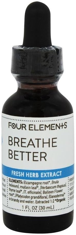 Four Elements 4E Breathe Herbal Tincture – 100% Certified Organic Fresh Herb Extract, 1 FL Oz
