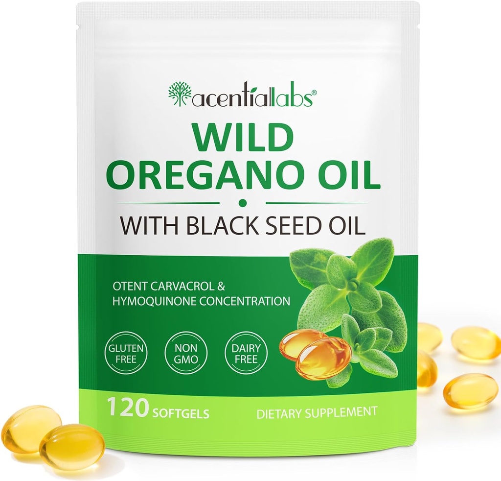 Oil of Oregano Softgels, 120 Count Oregano Oil Supplement Capsules, 2 in 1 6000mg Oil of Oregano with Black Seed Oil 200mg, Organic Oregano Oil Extract, Non-GMO, Gluten Free