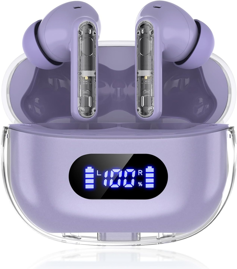 Purple Wireless Earbuds P1 PRO, Earphones Wireless Bluetooth Headphones with Clear Call Mics Ear Buds, Comfortable Fit, IPX7 Waterproof Long Battery Life, 30H Playtime for Sports Workout