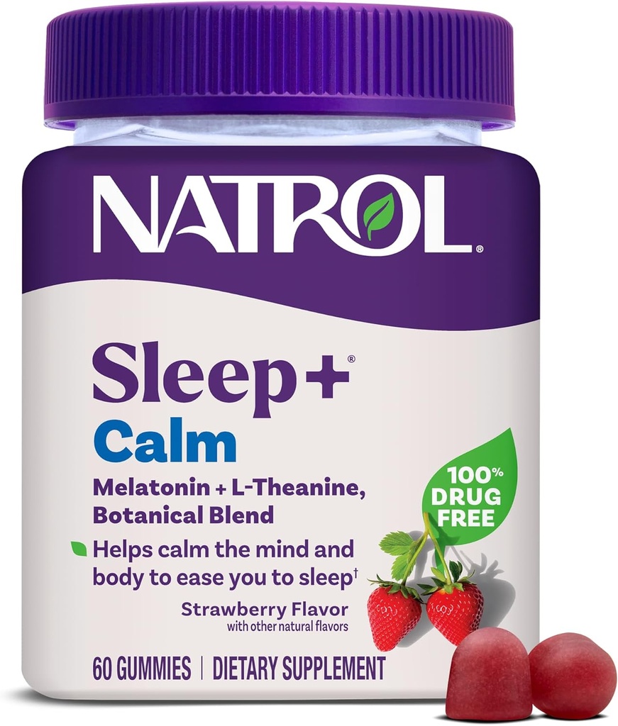 Natrol Sleep+ Calm Melatonin Gummies for Adults, Sleep Gummies, Strawberry Flavor, 60 Gummies, 30 Day Supply