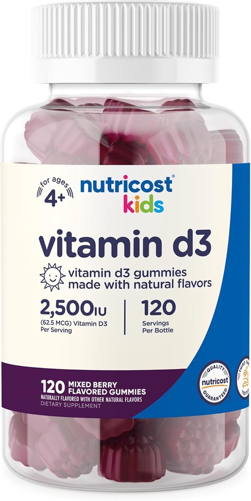 Nutricost Kids Vitamin D3 Gummies 2,500 IU (62.5mcg), 120 Gummies - Mixed Berry Flavored