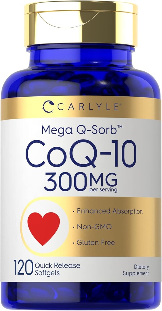 Carlyle CoQ10 300mg | 120 Softgels | Mega Q-Sorb Coenzyme Q-10 | with Black Pepper Extract | Non-GMO, Gluten Free Supplement