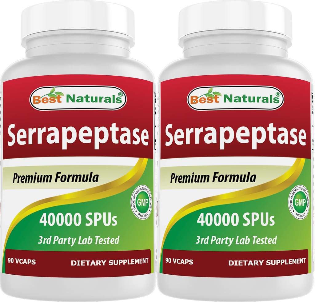 Best Naturals Serrapeptase 40000 SPUs 90 Vcaps (90 Count (Pack of 2))