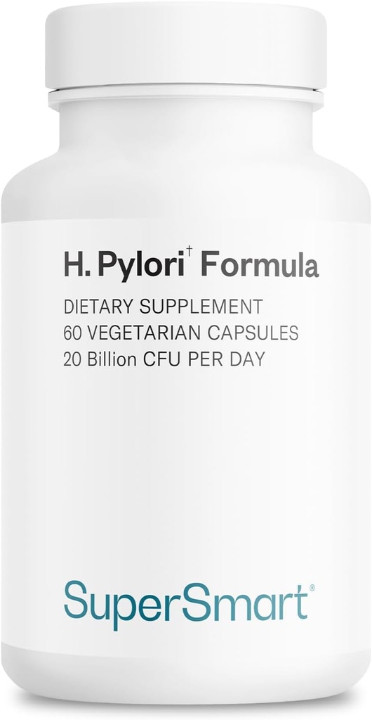 Supersmart H. Pylori Formula 20 Billion CFU per Day (High Potency) - Patented Pylopass Probiotic Lactobacillus Reuteri DSM 17648 Supplement | Non-GMO & Gluten Free - 60 Vegetarian Capsules