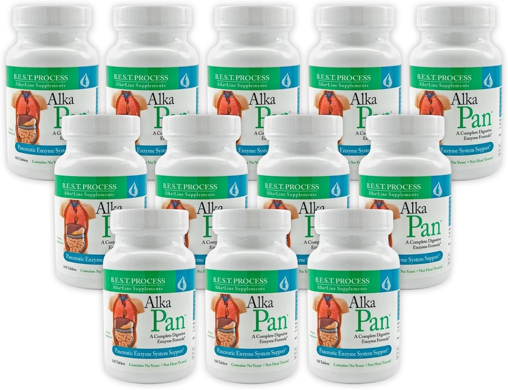 Alka•Pan (12 Pack) Best Process Alkaline — Natural Digestive Supplement — Pancreatic Enzymes with Antioxidant-Rich Superfoods & Digestive Herbs