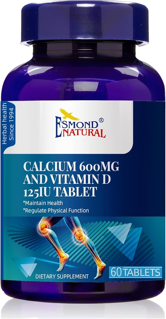 (3 Pack) Esmond Natural: Calcium 600mg and Vitamin D 125IU (Maintain Health, Regulate Physical Function), GMP, Natural Product Assn Certified, Made in USA - 180 Tablets